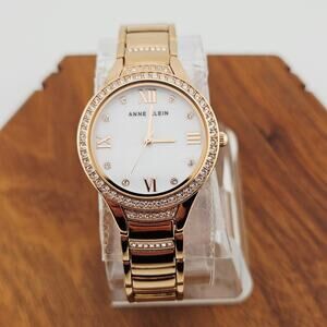 Anne Klein Gold Tone Watch Crystal Bezel Sophisticated Minimalist Old Money